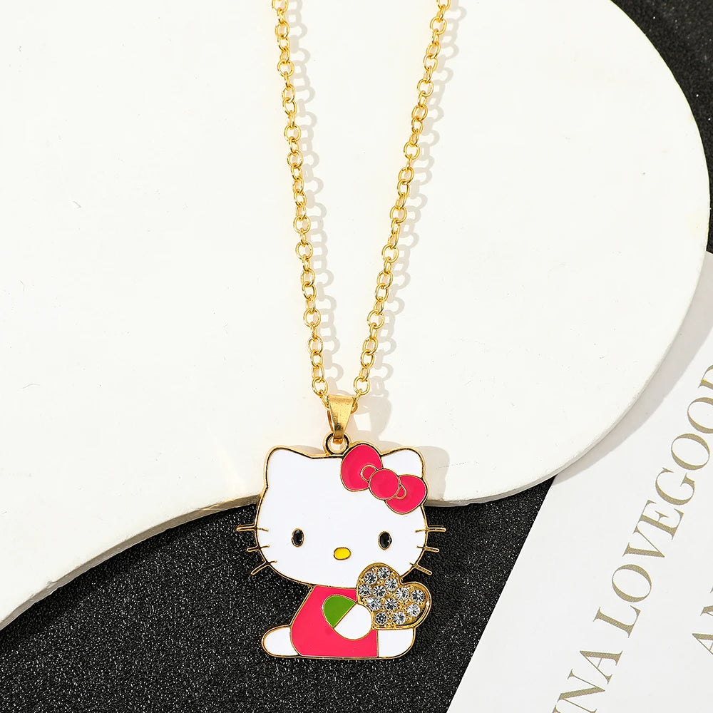 Sanrio Hello Kitty Anime Pendant Necklace Creative Cute Rhinestone Neck Chain Sweet Girl Clavicle Chain Gift