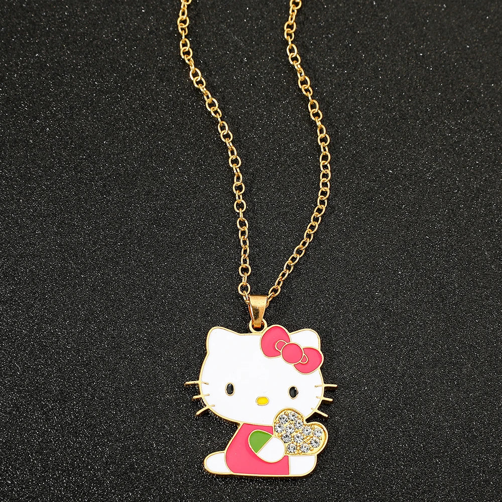 Sanrio Hello Kitty Anime Pendant Necklace Creative Cute Rhinestone Neck Chain Sweet Girl Clavicle Chain Gift