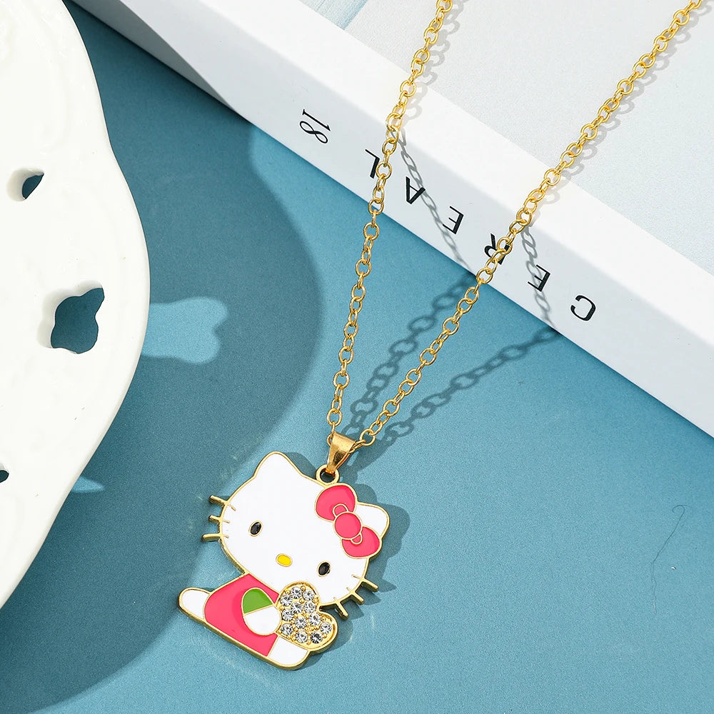 Sanrio Hello Kitty Anime Pendant Necklace Creative Cute Rhinestone Neck Chain Sweet Girl Clavicle Chain Gift