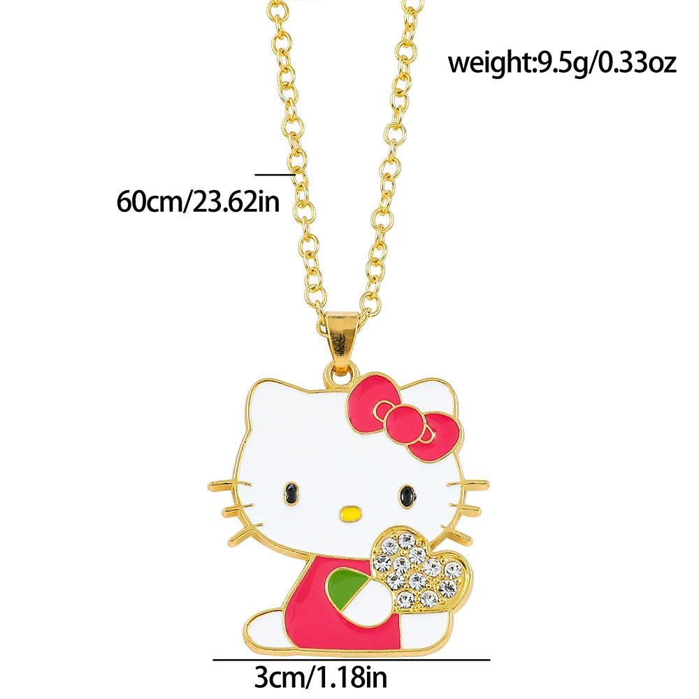 Sanrio Hello Kitty Anime Pendant Necklace Creative Cute Rhinestone Neck Chain Sweet Girl Clavicle Chain Gift