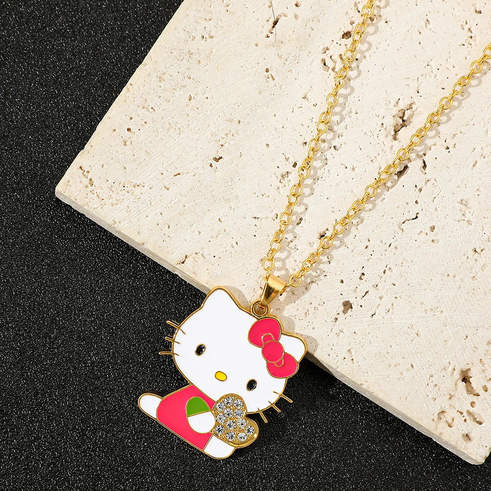 Sanrio Hello Kitty Anime Pendant Necklace Creative Cute Rhinestone Neck Chain Sweet Girl Clavicle Chain Gift