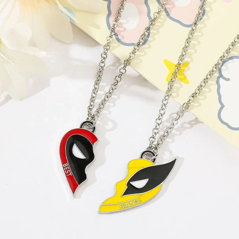 Movie Deadpool and Wolverine Best Friends Necklac Clown Mask Keychain Pendant Love Heart Combination for Bag Friends Jewelry