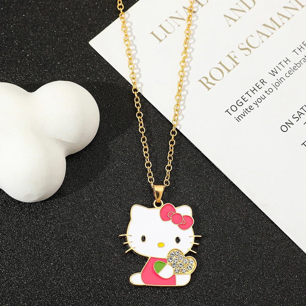 Sanrio Hello Kitty Anime Pendant Necklace Creative Cute Rhinestone Neck Chain Sweet Girl Clavicle Chain Gift