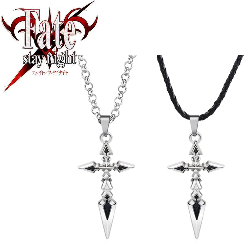 Anime Fate Stay Night Necklace Fate Zero Saber Emiya Cross Pendant Necklace for Women Men Accessories Manga Jewelry Gift