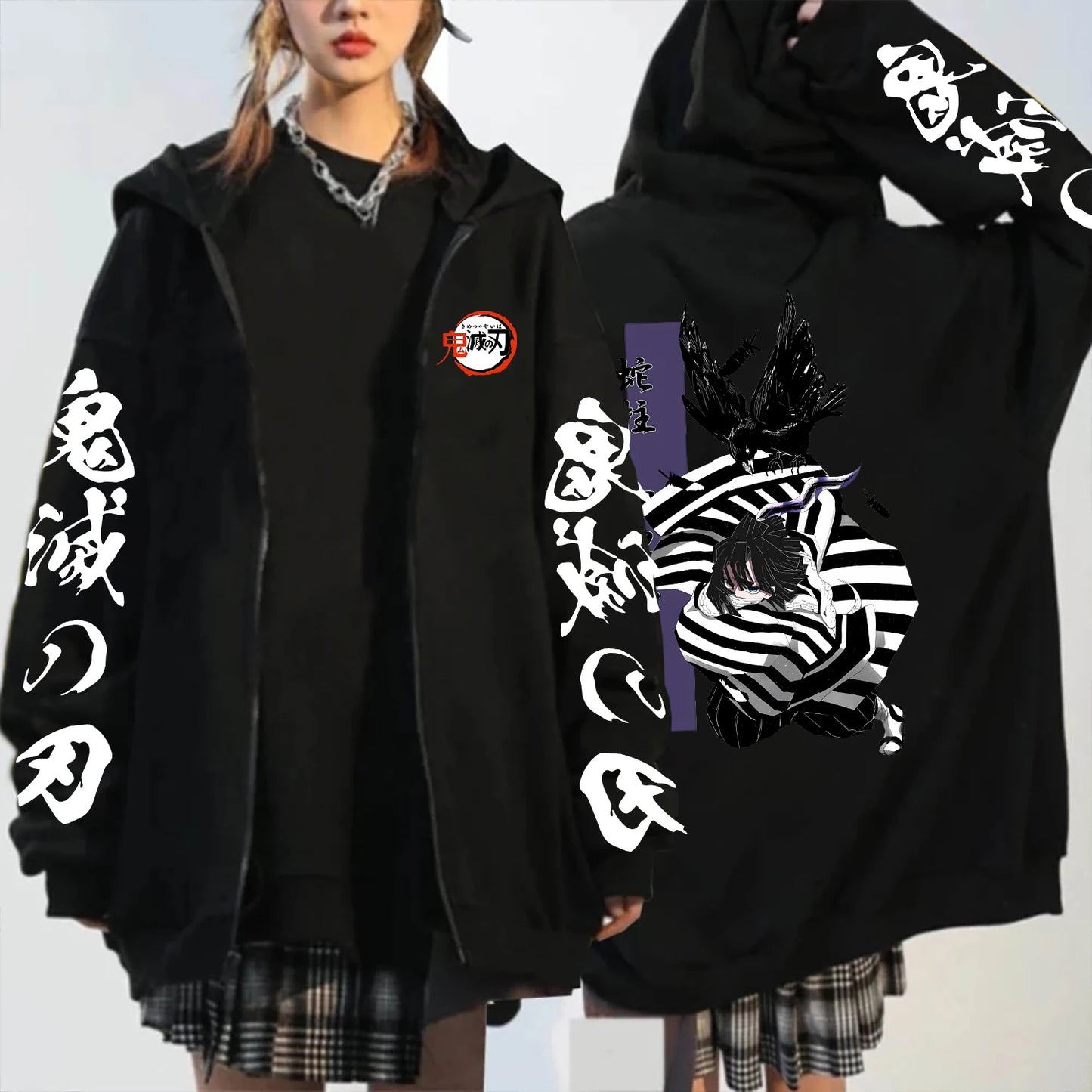 Anime Demon Hoodie Slayer Iguro Obanai Men Women Zip Up Hoodies