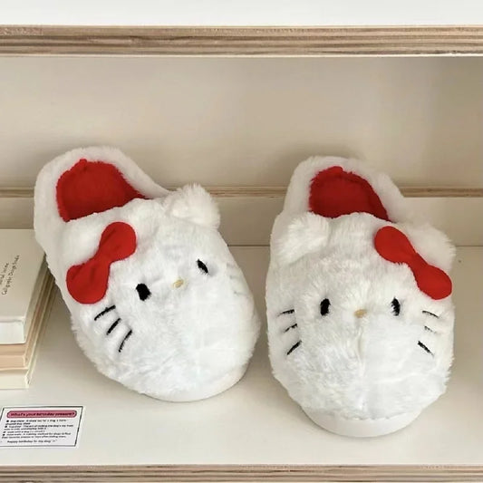 Sanrio Plush Slippers Hello Kittys Kawaii Cute Student Autumn Winter Bedroom Soft Padded Plush Bedroom Aldult Shoes Girls Xmas