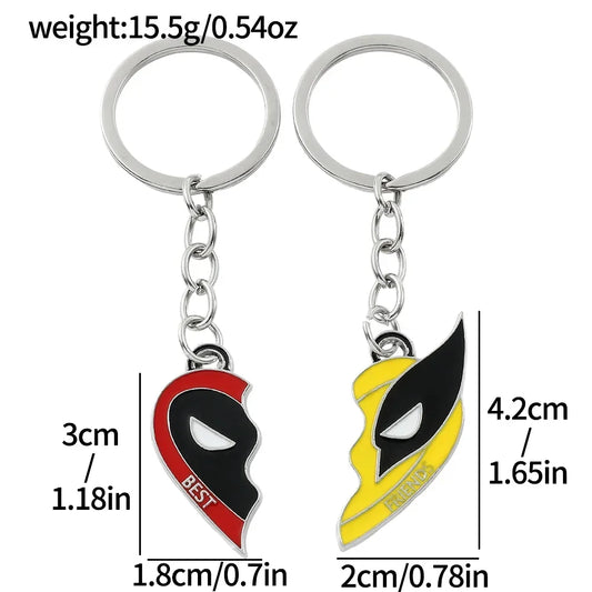 Movie Deadpool and Wolverine Best Friends Necklac Clown Mask Keychain Pendant Love Heart Combination for Bag Friends Jewelry