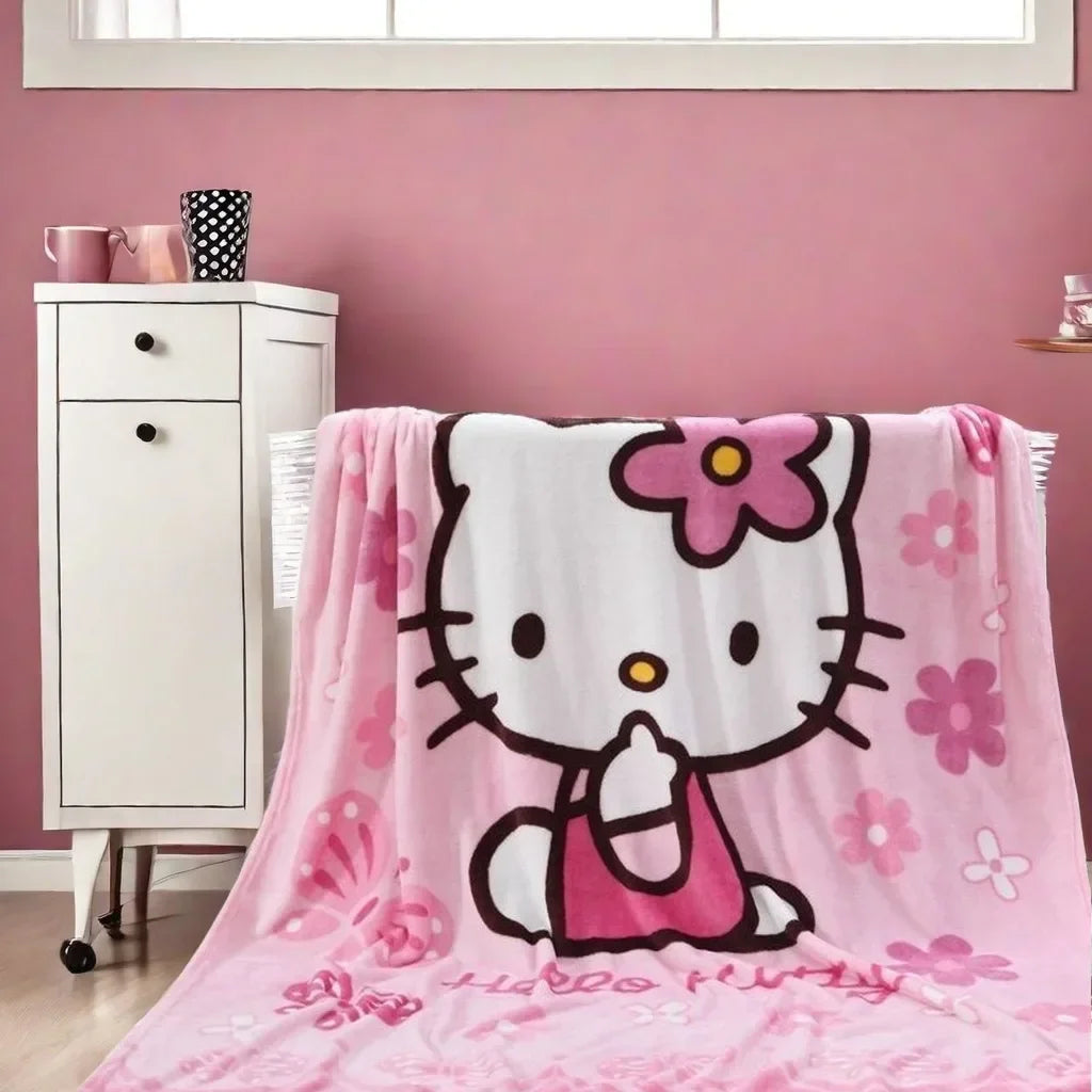 Hello Kitty Soft Fluffy Blanket Cartoon Cute Plush Kawaii Blanket Perfect for Girls Multifunctional Blanket Birthday Gift